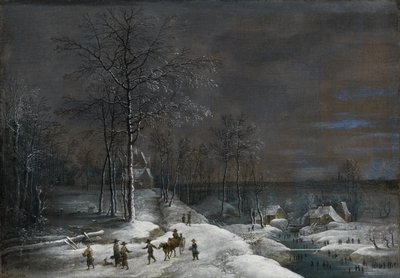Winter Landscape with Snow-Covered Watermill and Figures by Lucas van Uden